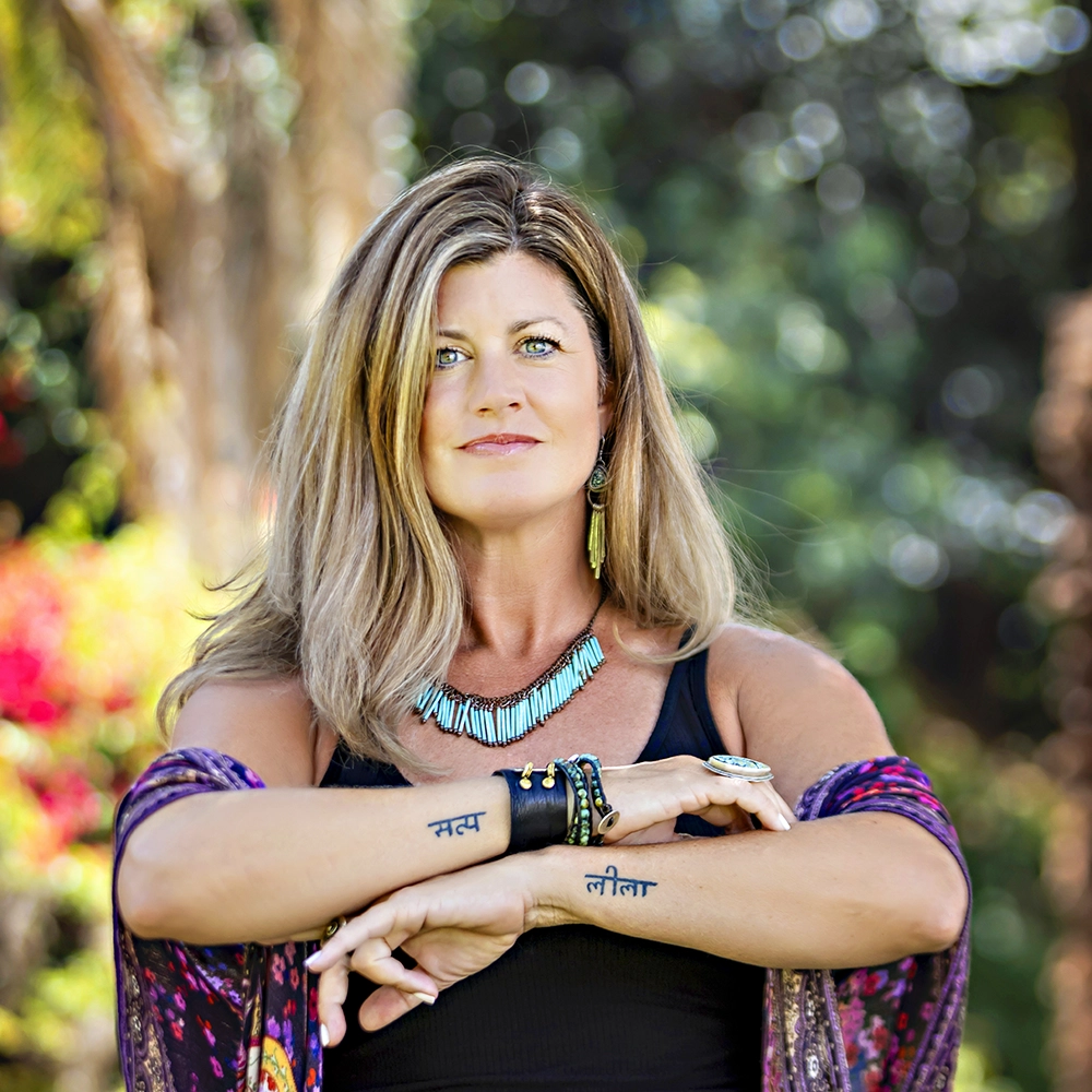 Woman displaying her brand.