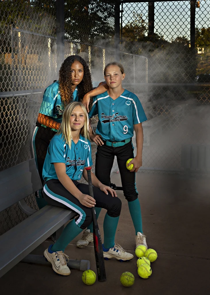 Sports Rock Media Photography: Three youth girl baseball players.